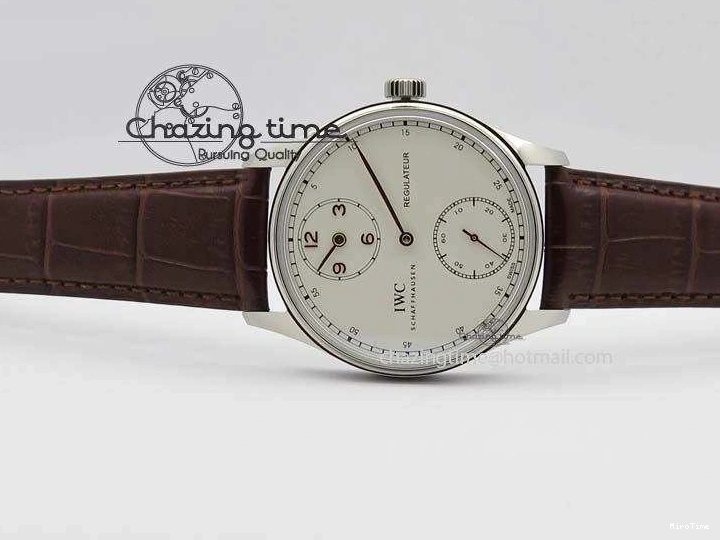 MIROTIME 0122 Sustainable Portuguese IW5444 SS White Dial RG Numbers On Brown Leather Strap A 7256